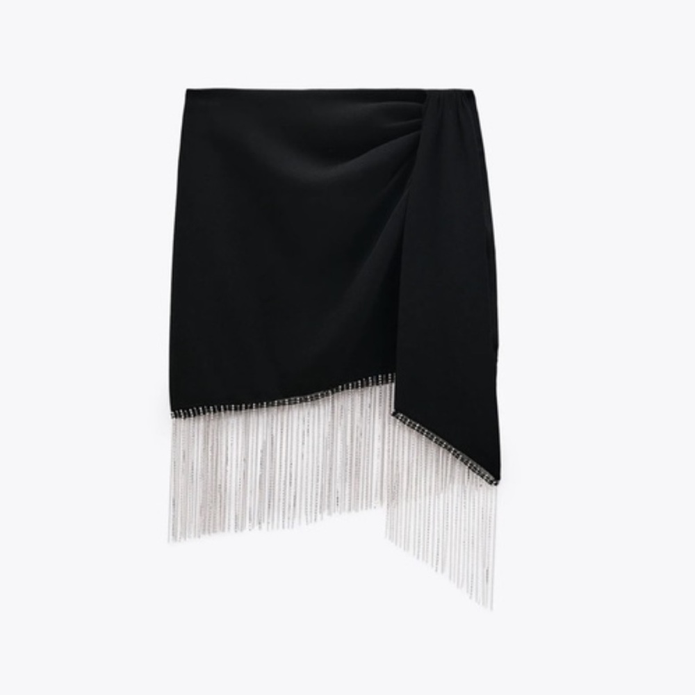 Zara Black Mini Skirt with Crystal Tassel